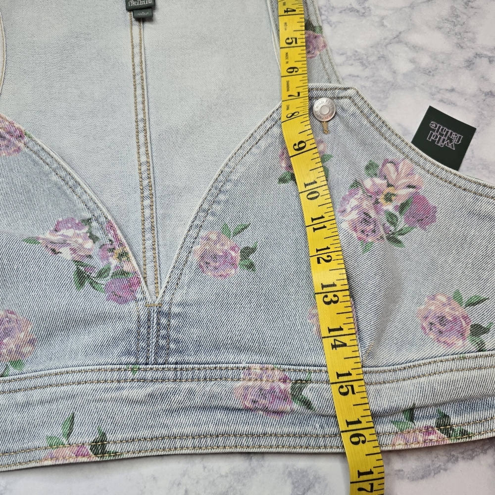 Wild Fable Floral Denim Crop Tank Light Wash Large Blue Pink - Picture 10 of 11